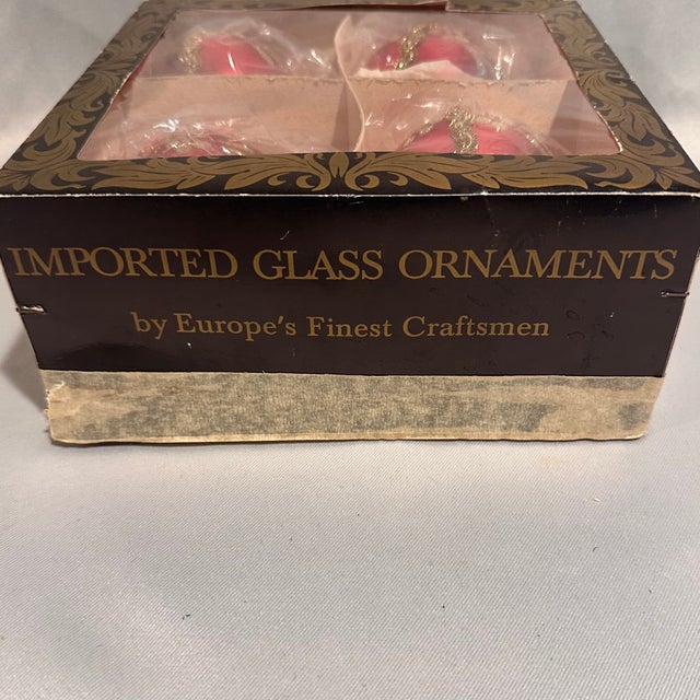 Vintage red European hand blown glass ornaments with gold glitter accents set of four made in Germany anout 3" diameter.