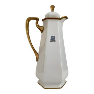 Antique Bernardaud Limoges “Ye Canterbury” Armorial Gilt Porcelain Coffee Pot For Sale