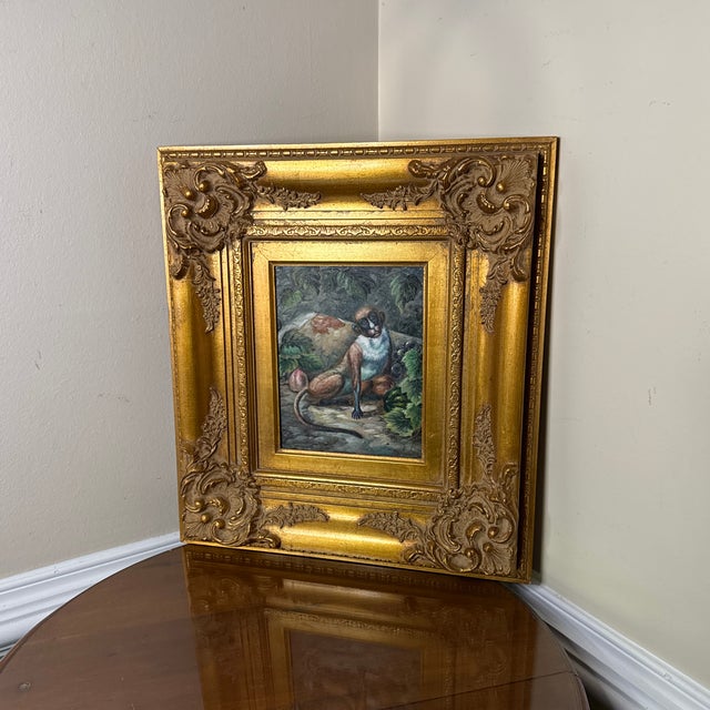 1970s 1970s Vintage Oil on Canvas Monkey Painting ~Framed For Sale - Image 5 of 11