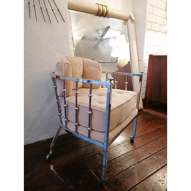 Mid-Century Modern Set of Mid-Century Chrome Spindle Armchairs with Casters from Drexel, USA, 1970s For Sale - Image 3 of 17