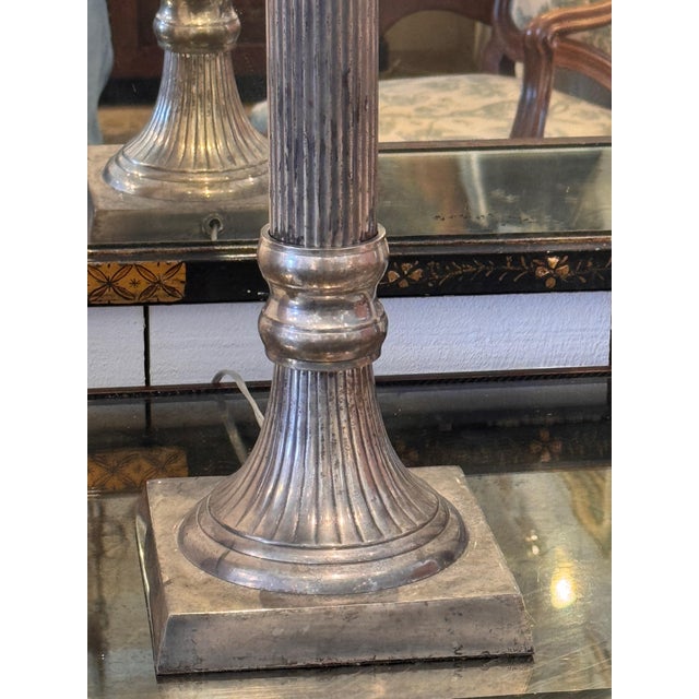 Silver Pair of Silver Column Lamps For Sale - Image 8 of 12