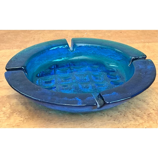 Vintage MCM Cobalt Glass Ashtray For Sale In West Palm - Image 6 of 12