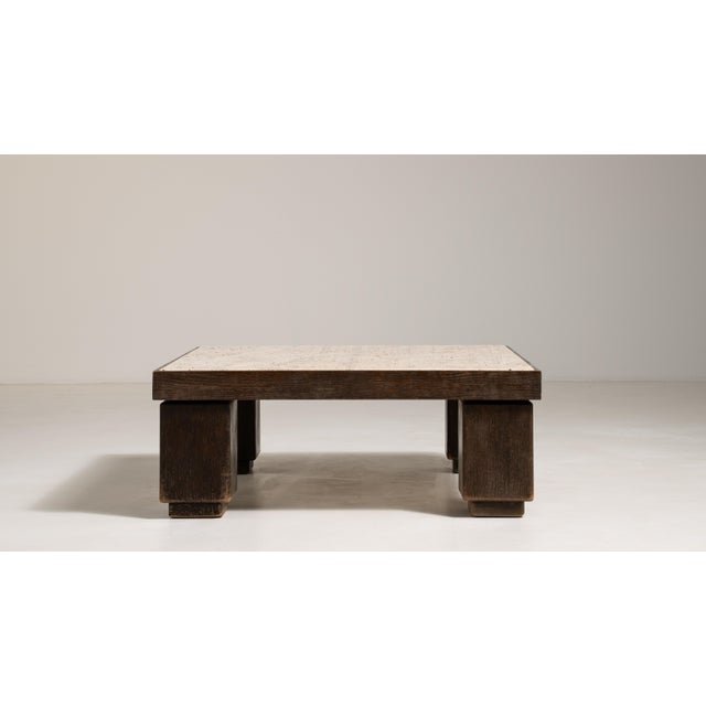 1970s Brutalist Coffee Table with Travertine Top For Sale - Image 4 of 9