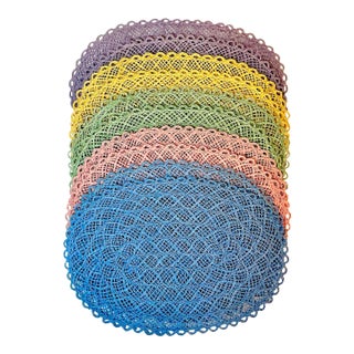 Mid-Century Boho Chic Costal Arts & Crafts Straw Placemats - Set of 10 For Sale