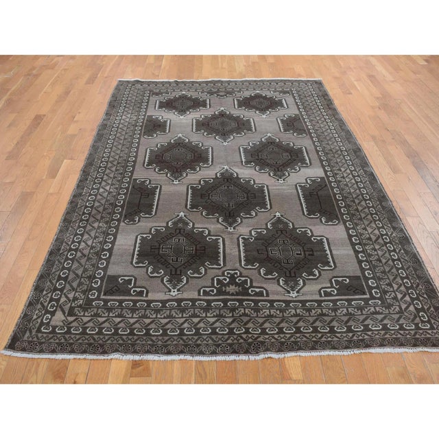 1960 6'3"x9'10" Gray Earthtone Color Vintage Afghan Balooch Hand Knotted All Wool Rug For Sale - Image 4 of 11