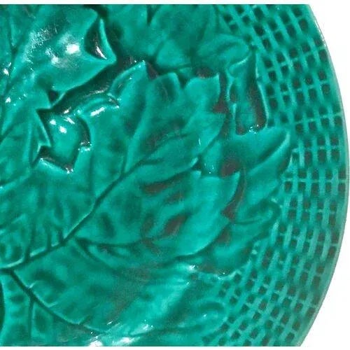 Antique Majolica Basket Weave & Leaf Plate For Sale - Image 4 of 5