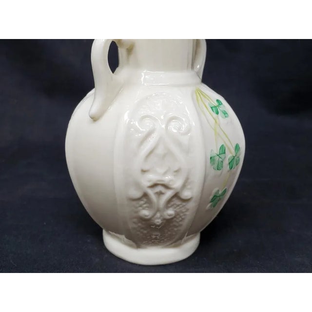 Mid 20th Century Vintage Belleek Shamrock 8 Panel Vase With Handles 6" - 1955 - 1965 - Ireland For Sale - Image 5 of 14