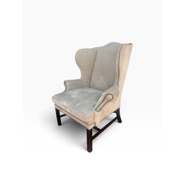 English Ralph Lauren Home Devonshire Suede Wingback Chair For Sale - Image 3 of 17