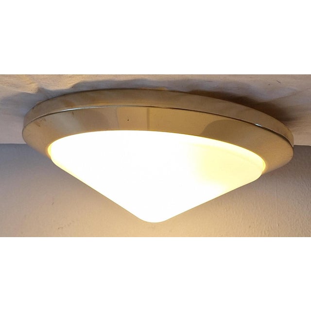 Gold Flat Vintage Ceiling Lamp with White Opaque Glass Shade and Brass Mount from Honsel, 1980s For Sale - Image 8 of 8