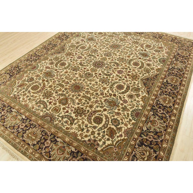 Indian Agra Rug 8'3'' X 10'4'' Ivory Wool Traditional Hand-Knotted Oriental Carpet For Sale - Image 3 of 12