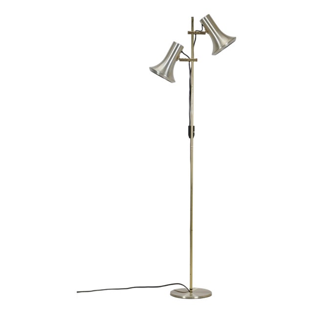 Mid-Century Danish Modern Gilt Floor Lamp from Lyskær Belysning, 1970s For Sale