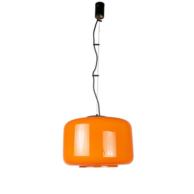 Orange & White Incamiciato Murano Glass Pendant Lamp attributed to Vistosi, 1960s For Sale - Image 14 of 14