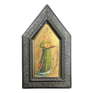 Italian School Artist, Angel Musician, 1800s, Oil on Panel with Gold Leaf For Sale