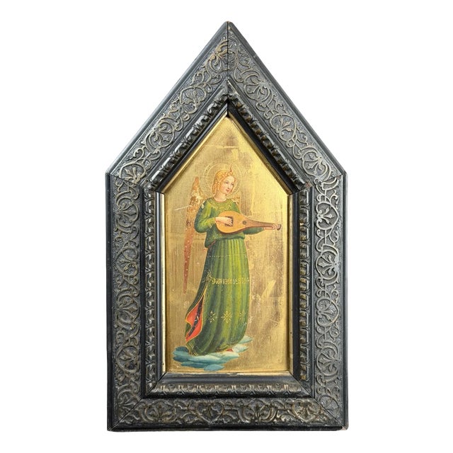 Italian School Artist, Angel Musician, 1800s, Oil on Panel with Gold Leaf For Sale