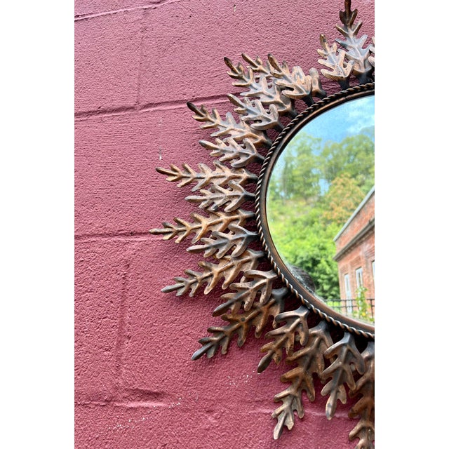 Spanish 1950's Round Gilt Metal Sunburst Mirror For Sale - Image 11 of 12