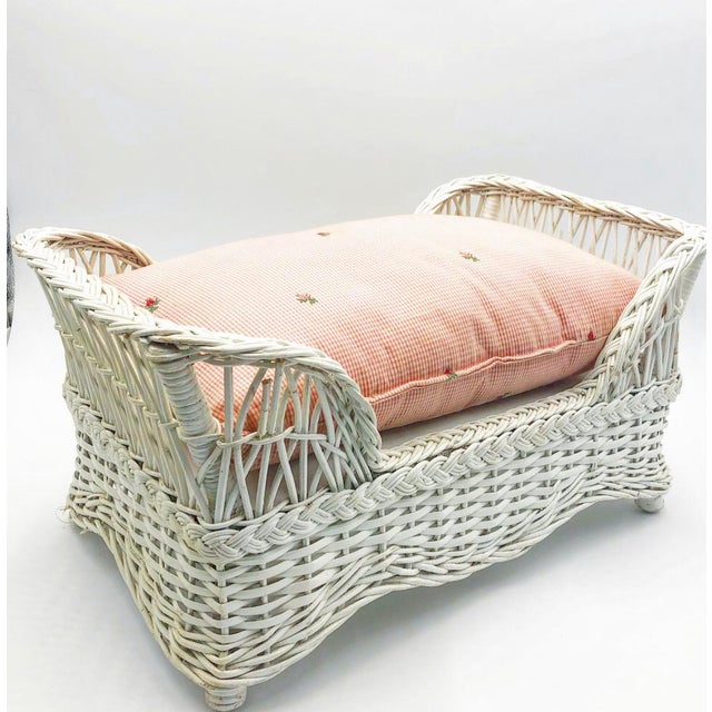 Vintage White Wicker Small Dog Bed With Cushion Chairish