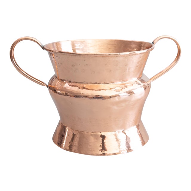 19th Century French Polished Hammered Copper Jardiniere Planter With Handles For Sale