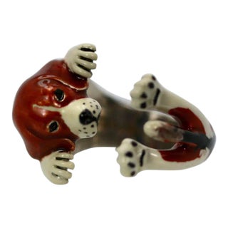 Enamel on Silver Ceramic Beagle Dog Ring Size 6.5 For Sale