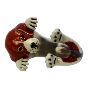 Enamel on Silver Ceramic Beagle Dog Ring Size 6.5