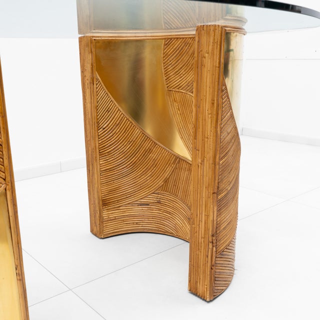 1970s Mid-Century Modern Italian Rattan and Brass Dining Table by Vivai Del Sud, 1970s For Sale - Image 5 of 9