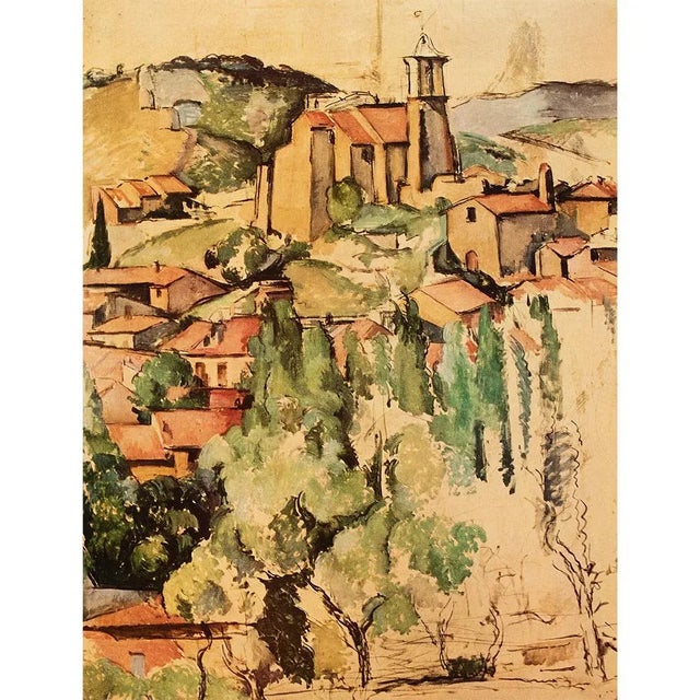 An excellent vintage full-color print after Impressionist oil painting "View of Gardanne" by Paul Cezanne. Comes from a...