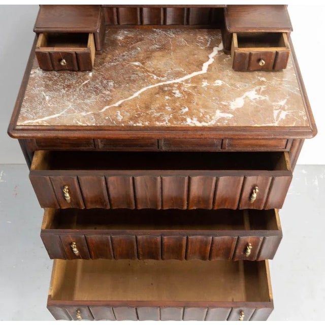 Brown Art Deco French Dressing Table Vanity Unit with Drawers in Marble & Mirror, 1930s For Sale - Image 8 of 12