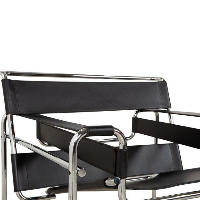 Marcel Breuer Vintage Bauhaus Wassily Armchair in Black Leather by Marcel Breuer for Knoll Inc. / Knoll International For Sale - Image 4 of 12