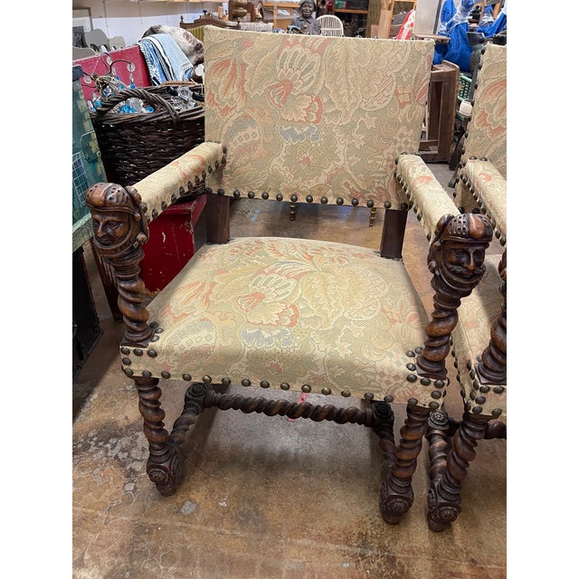 19th Century Louis XIII Barley Twist Open Arm Chairs For Sale - Image 4 of 10