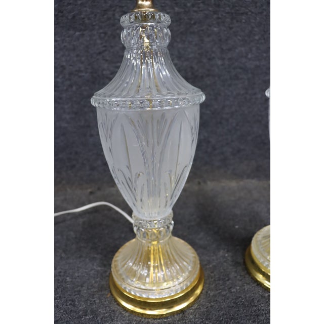 Traditional Late 20th Century Cut to Clear Crystal Table Lamps With Brass Bases - a Pair For Sale - Image 3 of 11