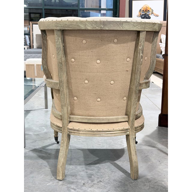 Sarreid Irish Tufted Linen Accent Armchair With Casters For Sale - Image 4 of 10