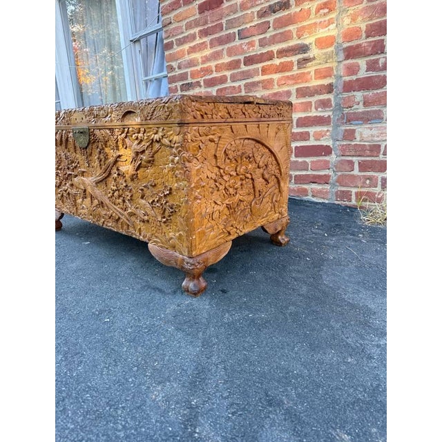 Antique Chinese Carved Camphor wood Trunk Coffer Chest Antique Chinese camphor wood trunk with brass fittings, and...