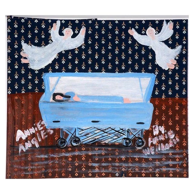 Annie Wellborn. Annie Angels. Signed and titled. Paint on wallpaper. Excellent condition. 21” w x 20” h with frame....