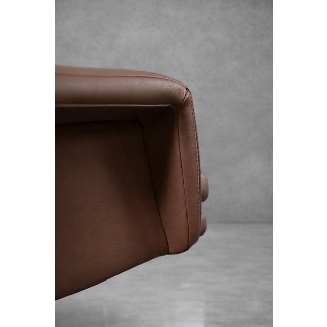 Metal Set of Mid-Century Modern Danish Brown Leather Swivel Chair & Ottoman, 1970s For Sale - Image 7 of 18