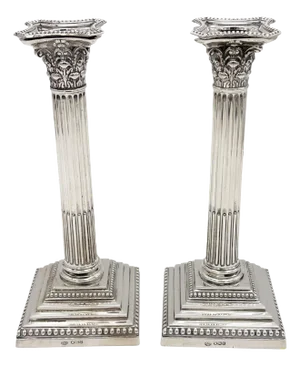 Tall Sterling Corinthian Column Candlesticks Sheffield, 1899 William Hutton - A Pair