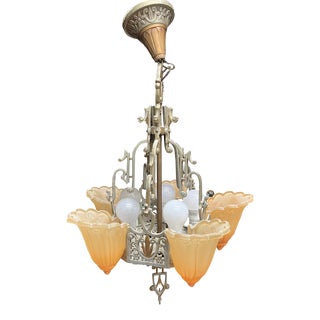 1930s Art Deco Chandelier With Glass Shades Five Light For Sale