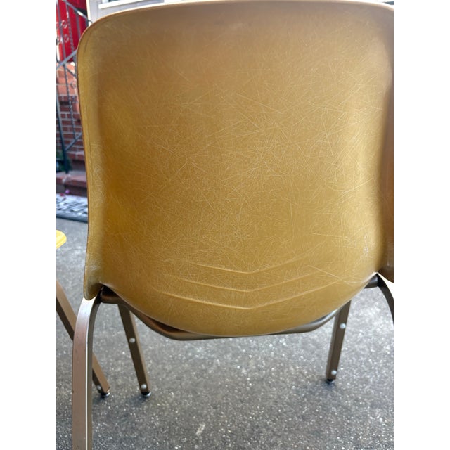 1960s Pair of Vintage 1960s Howell Yellow Fiberglass Stacking Chairs For Sale - Image 5 of 10