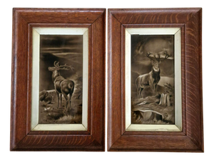 Victorian Era Collectibles with Images of Deer, 1800s, Paintings, Framed, Set of 2