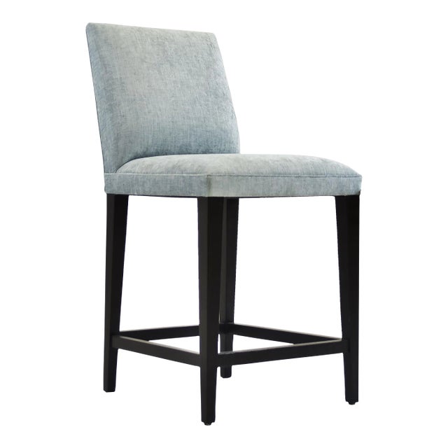 Le Jeune Upholstery Cutler Counter Stool Floor Model With Wood Footrest For Sale