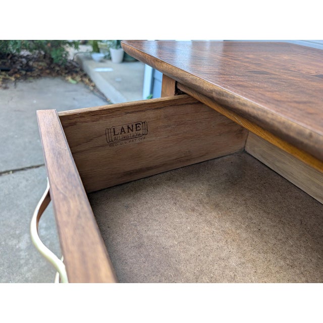 Mid-Century Modern Lane Walnut and Burl Console Table For Sale In Austin - Image 6 of 6
