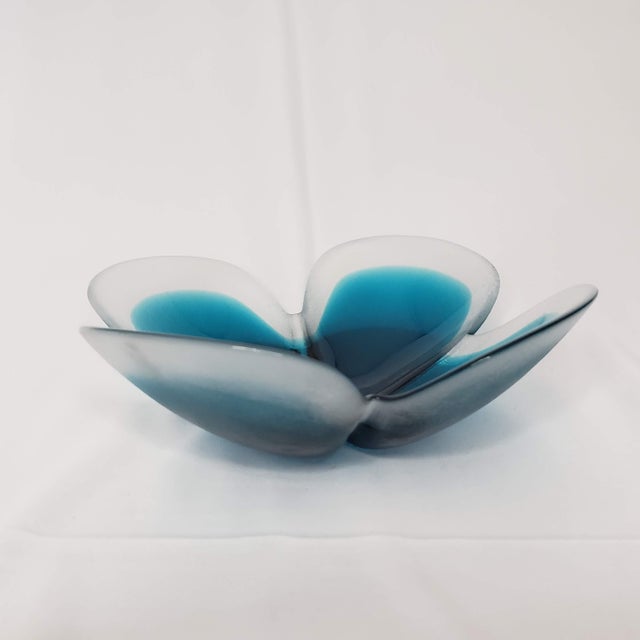 Blue Mats Jonasson Maleras Lucky Four Leaf Clover Full Lead Flower Blue Bowl, Sweden For Sale - Image 8 of 12