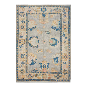 21st Century Turkish Oushak 5X7 Gray, Ivory & Slate Blue Handmade Area Rug #1144211