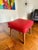 Atomic Mid Century Modern Red Vinyl Footstool Ottoman-Tapered Wood Legs-MCM For Sale - Image 6 of 8
