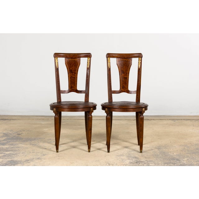 1930s French Art Deco Walnut Dining Chairs With Leather Seats, Set of 8 For Sale In New York - Image 6 of 18