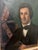 Original Oil Painting. Late 1800s. Portrait of a young gentleman writing at a desk in a study or library. Beautifully...