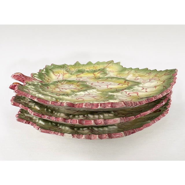 Faianças Belo Portugal Majolica Geranium Leaf Dishes, Set of 3 For Sale - Image 18 of 18