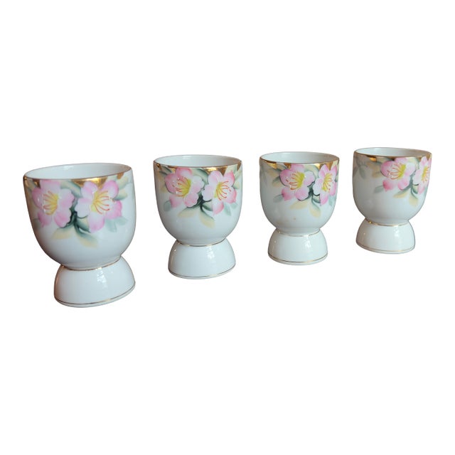 Antique, Early 20th Century Noritake Azalea Porcelain Egg Cups, Set of Four For Sale