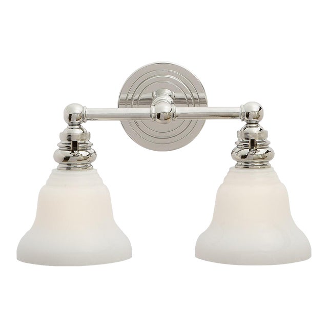 Chapman & Myers for Visual Comfort Signature Boston Functional Double Light in Polished Nickel with White Glass For Sale