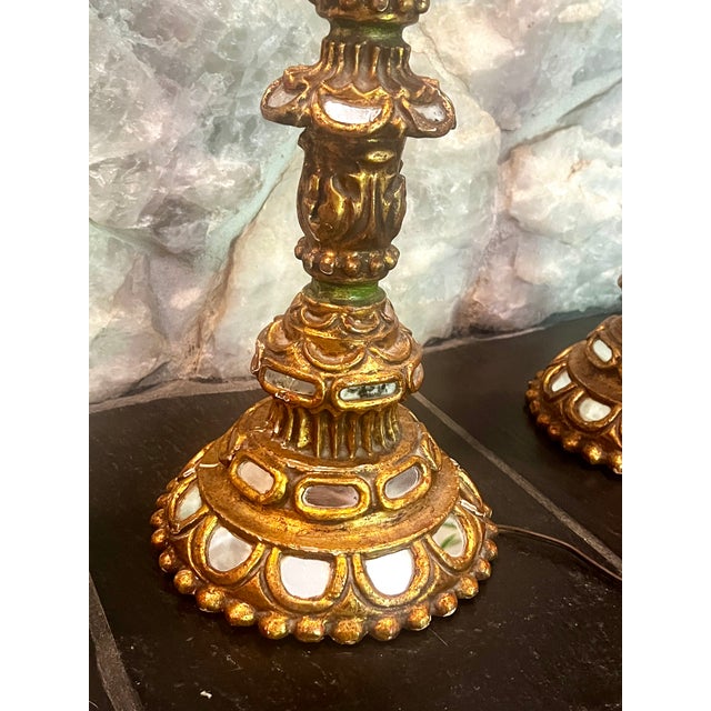 Antique Wood Candelabra Lamps With Mirror Insets - a Pair For Sale In Los Angeles - Image 6 of 13