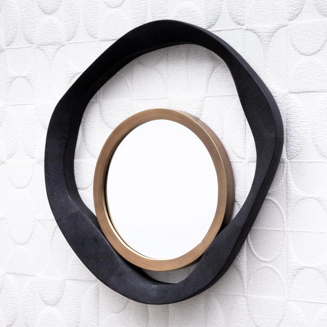 R & Y Augousti Modern Mirror in Black Shagreen With Bronze Patina Brass Details by R&y Augousti For Sale - Image 4 of 7