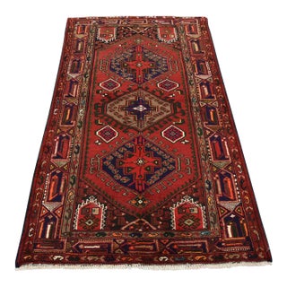 Vintage Tribal Rug 4'3'' X 6'10'' Red Wool Hand-Knotted Oriental Carpet For Sale